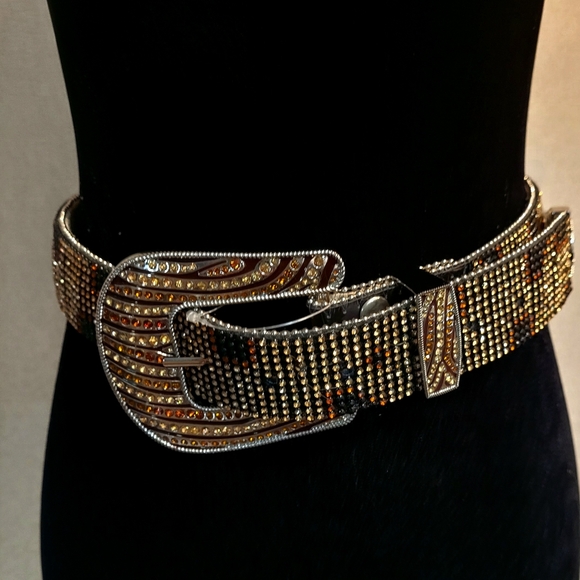 Western Rhinestone Embellished Belt. Dazzling Sparkle, Leopard Design Small main image 10